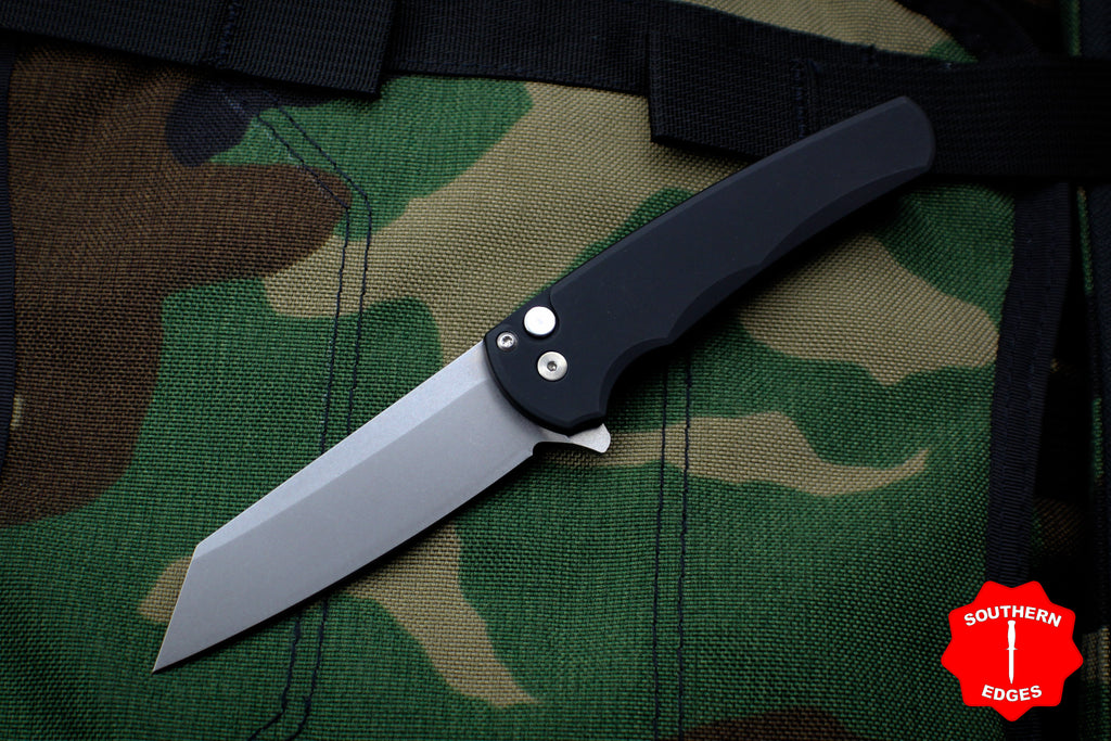 Protech Malibu Flipper Black Handle with a Reverse Tanto Stonewash Blade 5201