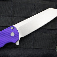 Protech Malibu Flipper- Reverse Tanto- Purple Textured Handle- Stonewash Blade 5205-PURP