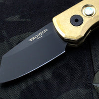 Protech Runt Special Aluminum Bronze Smooth Body DLC Black Reverse Tanto Blade Out The Side (OTS) Auto Knife R5212
