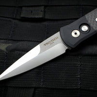 Protech Godson Out The Side Auto (OTS) Black Handle Carbon Fiber Inlays Satin Blade 704