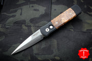 Protech Godson Out The Side Auto (OTS) Black Handle With Maple Burl Wood Inlay Satin Blade 706