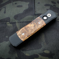 Protech Godson Out The Side Auto (OTS) Black Handle With Maple Burl Wood Inlay Satin Blade 706