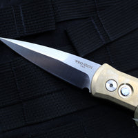 Protech- Godson Out The Side Auto (OTS)- Stonewashed Bronze Aluminum Handle- Satin Blade- MOP Inlaid Button 7110