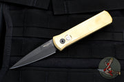 Protech Godson Out The Side Auto (OTS)- Stonewashed Bronze Aluminum Handle- Black DLC Blade- Black MOP Inlaid Button 7112