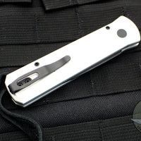 Protech Godson Out The Side Auto (OTS) - Silver Handle Greg- Stevens Design Black Leather Inlay- Black Blade 7GSD-2