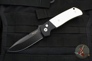Protech Terzuola ATCF Auto Out The Side (OTS) Auto Knife- "Tuxedo"- Black Handle with Ivory Micarta Inlays- DLC Black Magnacut Steel Blade BT2752
