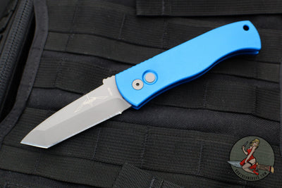 Protech Emerson CQC7 Tanto Out The Side Auto (OTS)- Blue Handle- Bead Blast Blade E7T01-BLUE