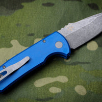 Protech Les George SBR Short Bladed Rockeye Out The Side (OTS) Smooth Blue Handle with Blasted Blade LG411-BLUE