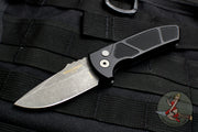 Protech Les George SBR Short Bladed Rockeye Out The Side (OTS) Black Textured Handle with Acid Washed Blade LG415 SBR