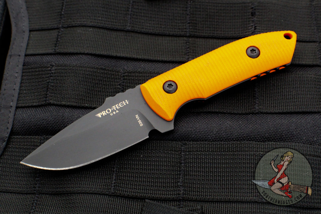 Protech Les George SBR Short Bladed Rockeye Fixed Blade- Orange G-10 Handle- Satin Blade LG511-Orange