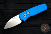 Protech Runt Blue Handle Stonewash Wharncliffe Blade Out The Side (OTS) Auto Knife R5101-BLUE