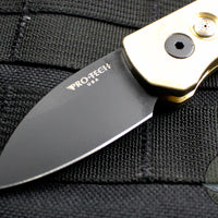 Protech Runt Special Aluminum Bronze Smooth Body DLC Black Wharncliffe Blade Out The Side (OTS) Auto Knife R5112