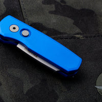 Protech Runt Blue Handle Stonewash Reverse Tanto Blade Out The Side (OTS) Auto Knife R5201-BLUE