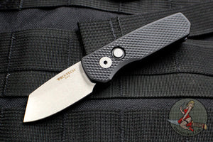 Protech Runt Black Textured Handle Stonewash Reverse Tanto Blade Out The Side (OTS) Auto Knife R5205