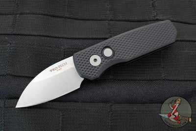 Protech Runt OTS Auto Knife- Wharncliffe- Black Textured Handle- Stonewash Magnacut Steel Blade  R5305