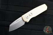 Protech Runt 5 Limited- Out The Side (OTS) Auto Knife- Special Textured Aluminum Bronze Smooth Body- Stonewash Reverse Tanto Blade R411