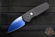 Protech Runt OTS Auto Knife- Wharncliffe- Black Textured Handle- Stonewash Sapphire Blue Magnacut Steel Blade  R5306-SB