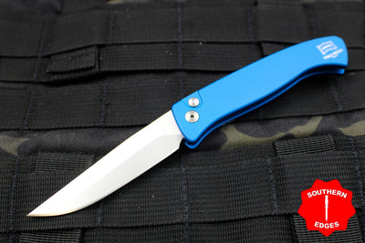 Protech Small Brend 2 Blue Body Satin Blade Out The Side (OTS) Auto Knife 1221-BLUE