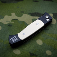Protech Small Brend "Tuxedo" Black Body Black Blade White Micarta Inlay Out The Side (OTS) Auto Knife 1252
