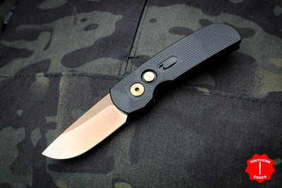 Protech Calmigo Black Body With Tron Pattern Rose Gold Single Edge Blade Out The Side (OTS) Auto Knife 2245
