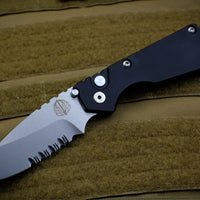 Strider SnG Auto OTS Black Body Stonewash Part Serrated Blade 2402