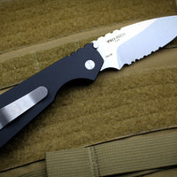 Strider SnG Auto OTS Black Body Stonewash Part Serrated Blade 2402