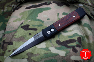 Protech Godfather Black Out The Side (OTS) Knife Cocobolo Wood Inlay and Satin Blade 906-C