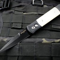 Protech Godfather Black And Ivory Micarta Tuxedo Out The Side (OTS) Knife DLC Black Blade 952