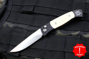 Protech Small Brend "Tuxedo" Black Body Satin Blade White Micarta Inlay Out The Side (OTS) Auto Knife 1251