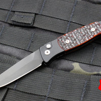 Protech Small Brend Black Body Satin Blade Amber Jigged Bone Inlay Out The Side (OTS) Auto Knife 1262