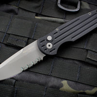 Protech TR-3-PS Black Tactical Response 3 Out The Side (OTS) Auto Knife Black Grooved w/ Blasted Part Serrated  TR-3-PS