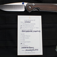 Chris Reeve Large Sebenza 31- Double Blue Lugs- POLISHED Drop Point- Macassar Ebony Wood Inlay- L31-1116 DL POLISHED IN CPM-S45VN