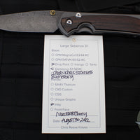 Chris Reeve Large Sebenza 31- Macassar Ebony Wood Inlay- Drop Point Boomerang Damascus Blade L31-1118