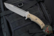 RMJ Tactical Combat Africa Fixed Blade Knife- Tungsten Finish- Hyena Brown G-10