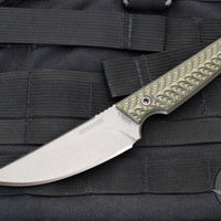 RMJ Unmei Fixed Blade Knife- Dirty Olive Textured G-10 Handle- Magnacut Steel Blade