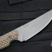 RMJ Unmei Fixed Blade Knife- Hyena Brown Textured G-10 Handle- Magnacut Steel Blade