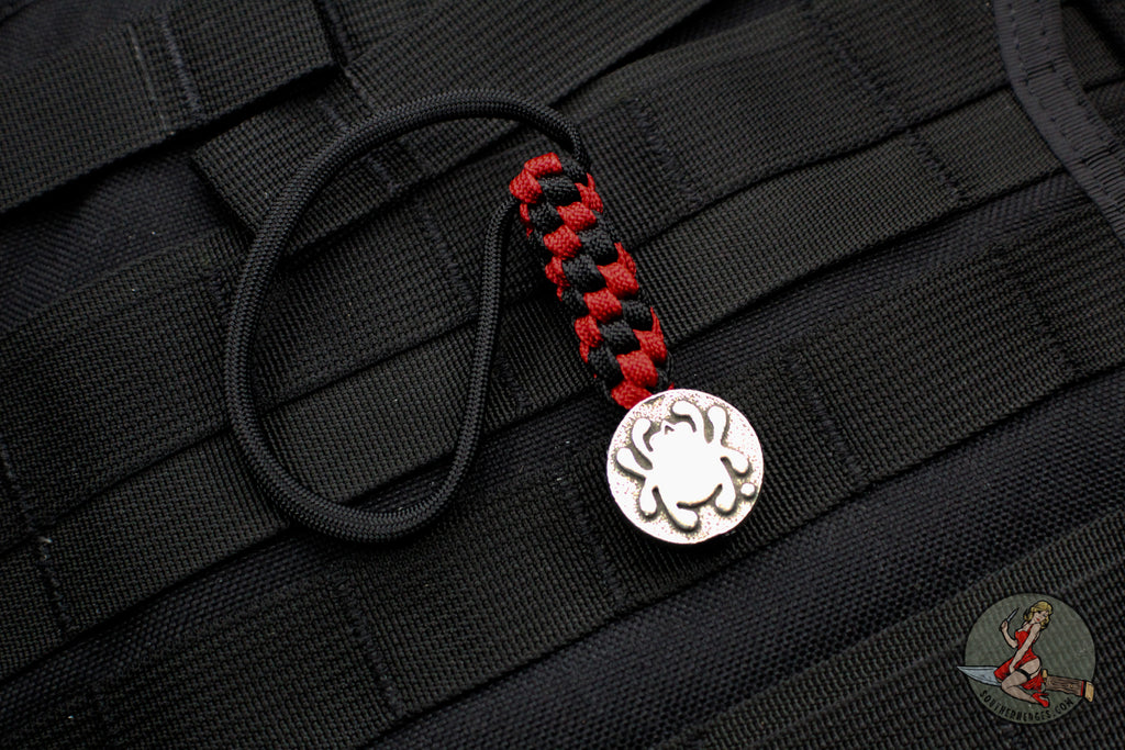 Spyderco Circular Pewter Bead with Red and Black Lanyard Bead5ly