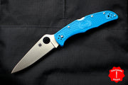 Spyderco Endura Blue Handle Satin Flat Ground Lockback Knife C10FPBL