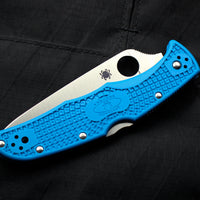 Spyderco Endura Blue Handle Satin Flat Ground Lockback Knife C10FPBL