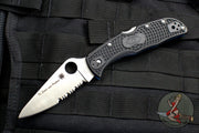 Spyderco Endura "Thin Blue Line" series Black Handle Blue Liner Part Serrated Satin Flat Ground Lockback Knife C10FPSBKBL