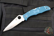 Spyderco Endura- Blue FRN Handle- Satin Flat Ground K390 Full Serrated Edge C10FSK390