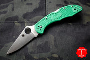 Spyderco Delica Green Handle VG-10 Satin Flat Ground Lockback Knife C11FPGR