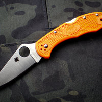 Spyderco Delica Orange Handle VG-10 Satin Flat Ground Lockback Knife C11FPOR