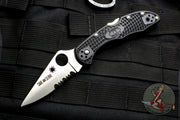 Spyderco Delica Thin Red Line Black Handle VG-10 Part Serrated Satin Flat Ground Lockback Knife C11FPSBKRD