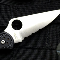 Spyderco Delica Thin Red Line Black Handle VG-10 Part Serrated Satin Flat Ground Lockback Knife C11FPSBKRD