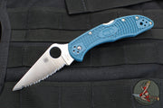 Spyderco Delica- Blue Handle- K390 Satin Full Serrated Flat Ground Lockback Knife C11FSK390