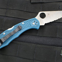Spyderco Delica- Blue Handle- K390 Satin Full Serrated Flat Ground Lockback Knife C11FSK390