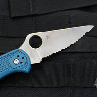Spyderco Delica- Blue Handle- K390 Satin Full Serrated Flat Ground Lockback Knife C11FSK390