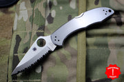 Spyderco Delica Stainless Steel Handle VG-10 Full Serrated Satin Flat Ground Lockback Knife C11S