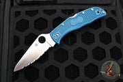 Spyderco Endela Folder- Blue Handle- Satin Flat Ground Serrated K390 Steel C243FSK390